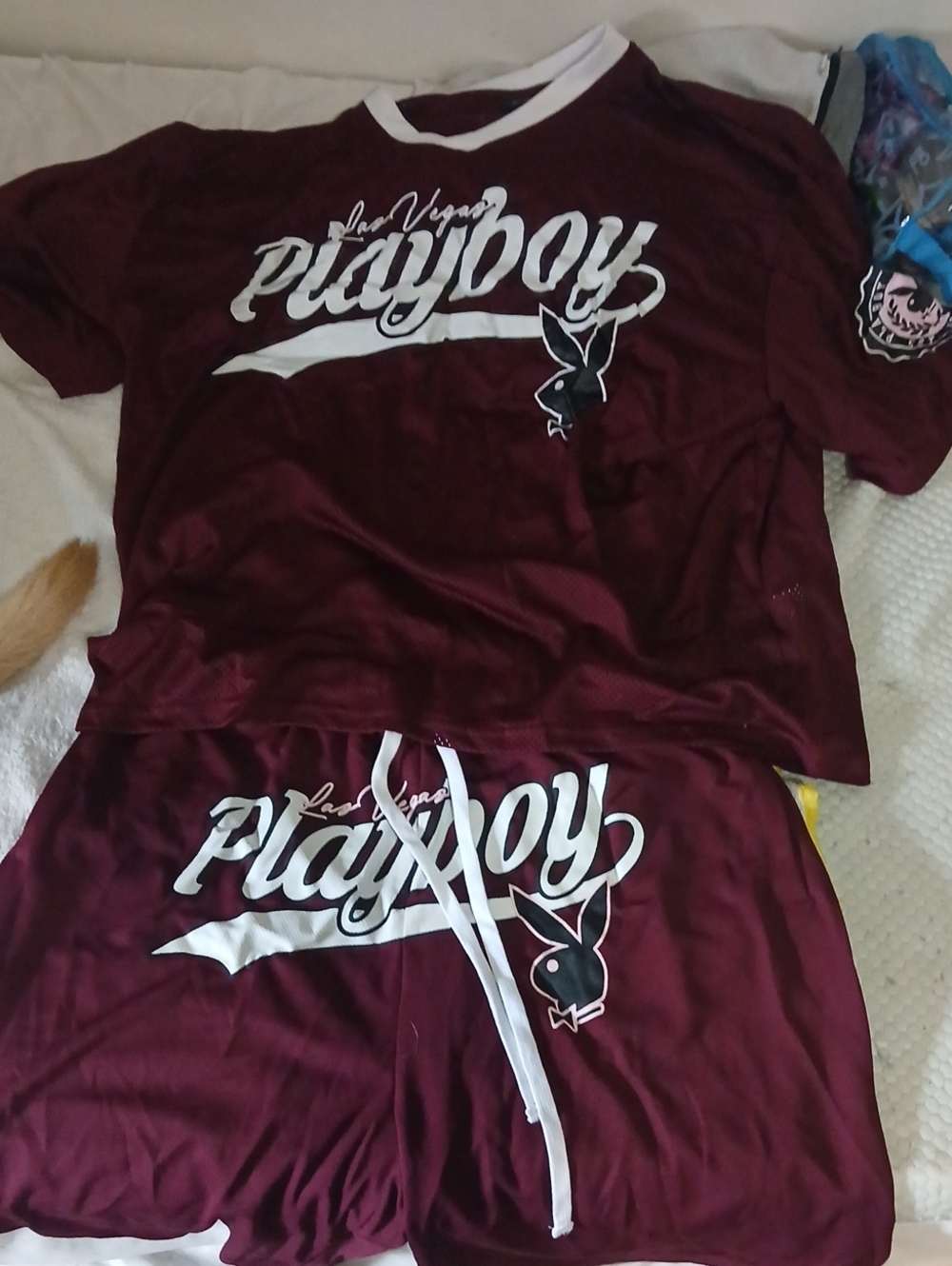 PLAYBOY Maroon Short Sleeve Tee and Shorts Set with White Logo
